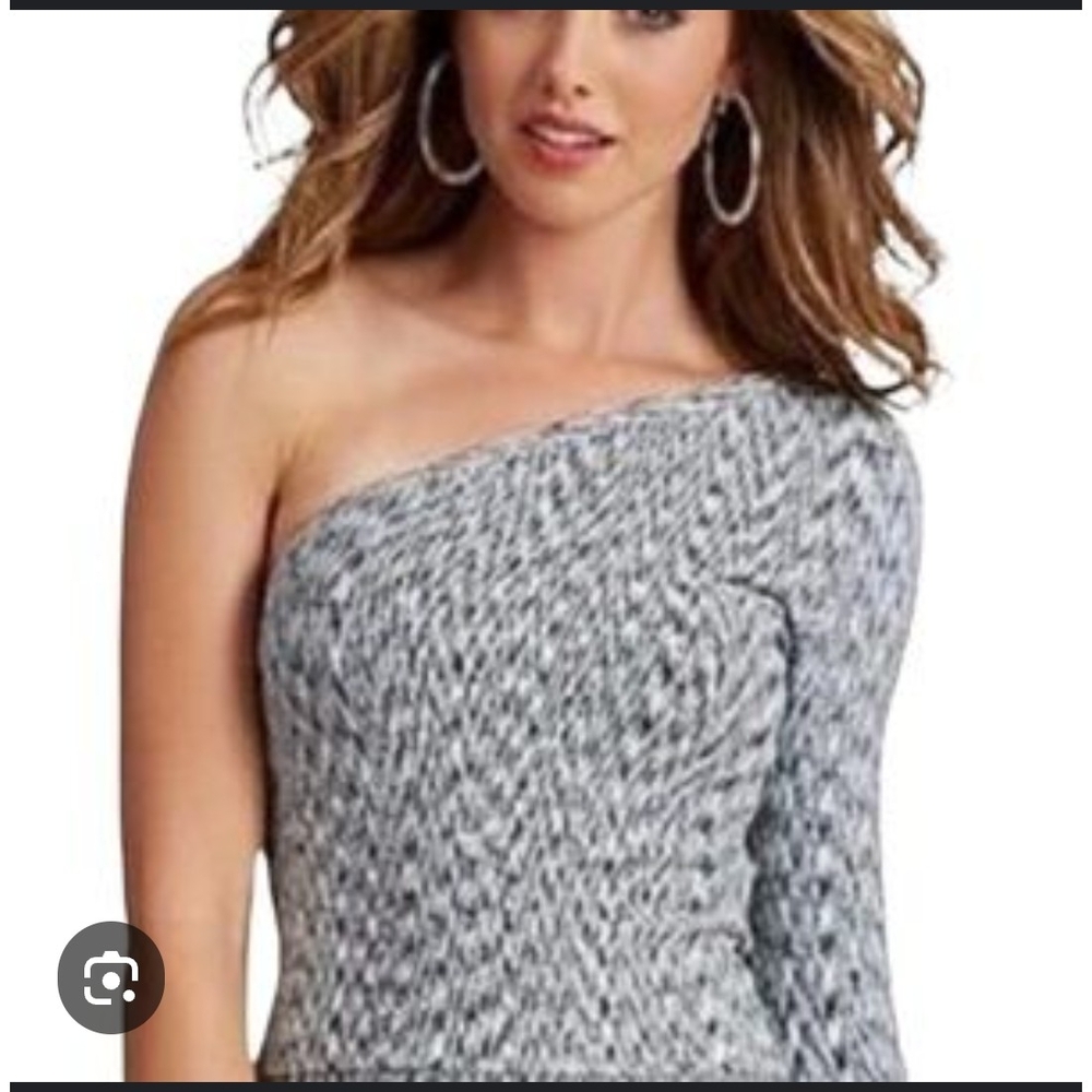 Guess One Shoulder Knit Sweater Top Heathered Blue White Size Small